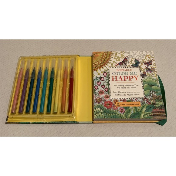 COLOR ME HAPPY Coloring Kit (70 Templates, 9 Artist Markers, Band Closure) - Picture 3 of 12